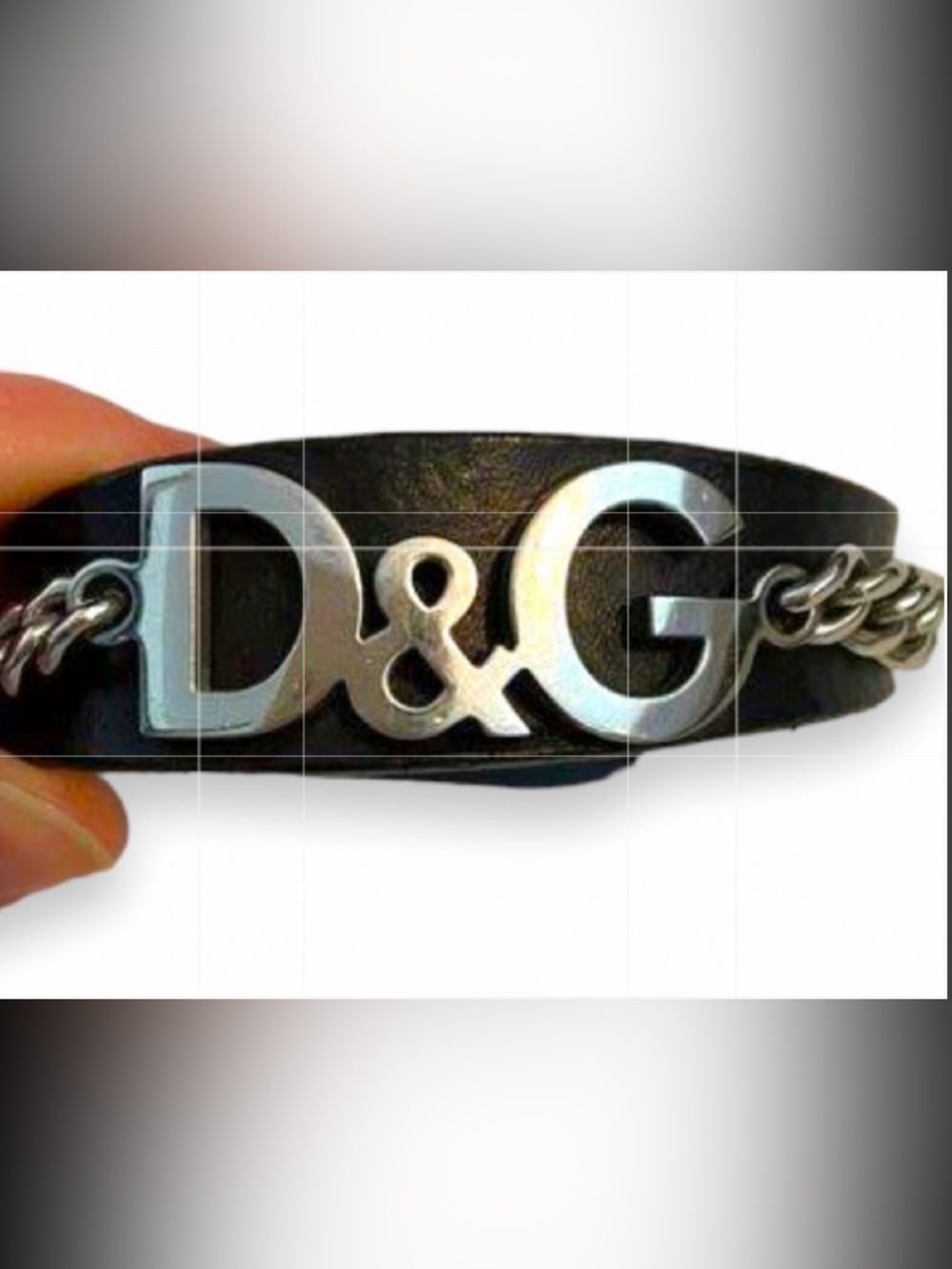 Dolce & Gabbana Womens black Leather Cuff Adjustable Bracelet w/ Silver D&G Logo - Picture 10 of 11